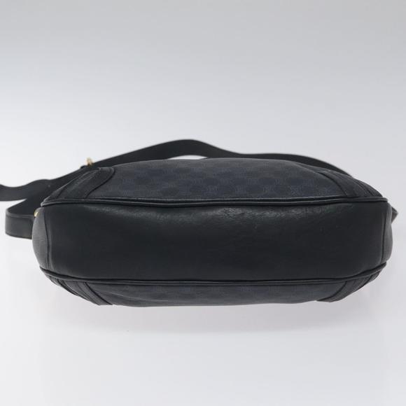 CELINE Macadam Canvas Shoulder Bag Leather Navy Gold Auth 114752
